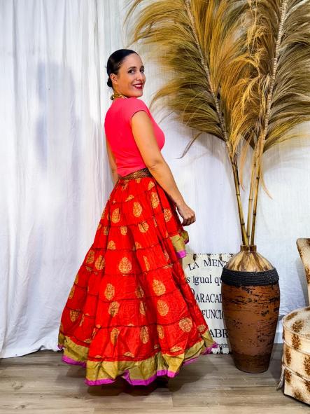 Vestido Boho Asimétrico Panel Abeja rojo [0]