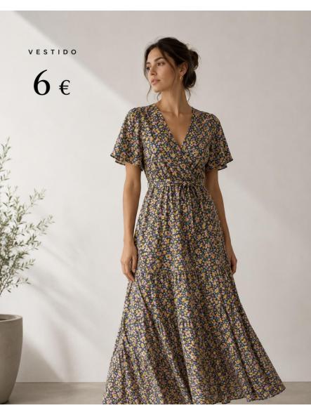 VESTIDOFONDO OSCURO FLORES VERDES Y AMARILLAS