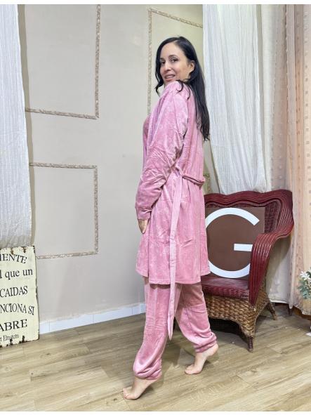 PIJAMA ROSA TRES PIEZAS GATITOS LAZO ROJO [3]