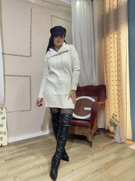 VESTIDO DE PUNTO CUELLO PELO BEIG [2]