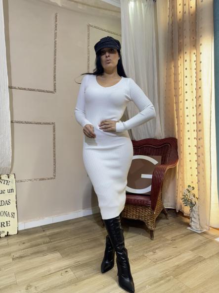 VESTIDO BLANCO DE CANALE CUELLO DE PICO