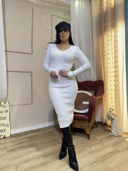 VESTIDO BLANCO DE CANALE CUELLO DE PICO [1]