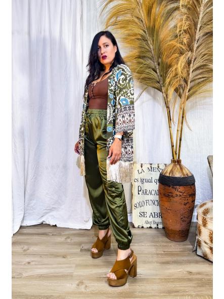 KIMONO ETNICO VERDE CAQUI FLECOS [1]