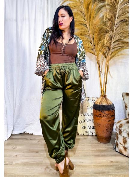 KIMONO ETNICO VERDE CAQUI FLECOS