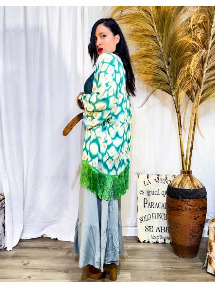 KIMONO TONOS VERDE CON FLECOS