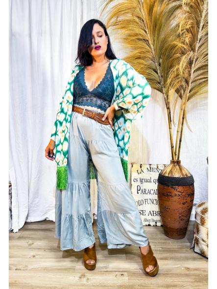 PANTALON LARGO TONO TURQUESA