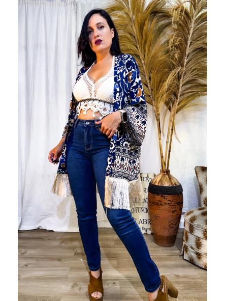 KIMONO ETNICO AZUL MARINO  FLECOS [0]