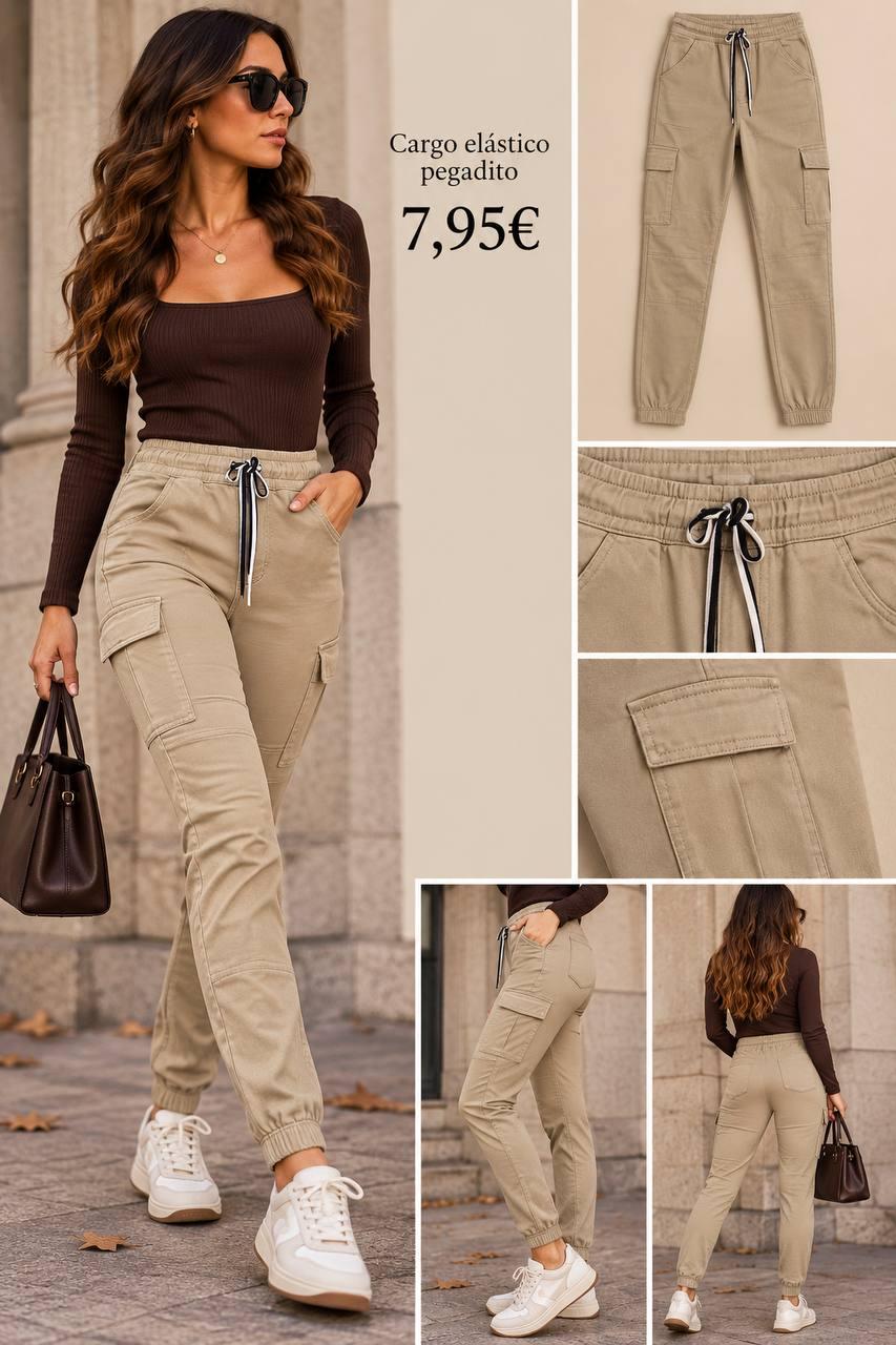PANTALON CARGO ELASTICO BEIG