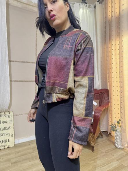 BOMBER DE CUADROS GRANATE