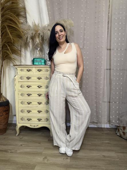 PANTALON LINO CINTURON BEIG