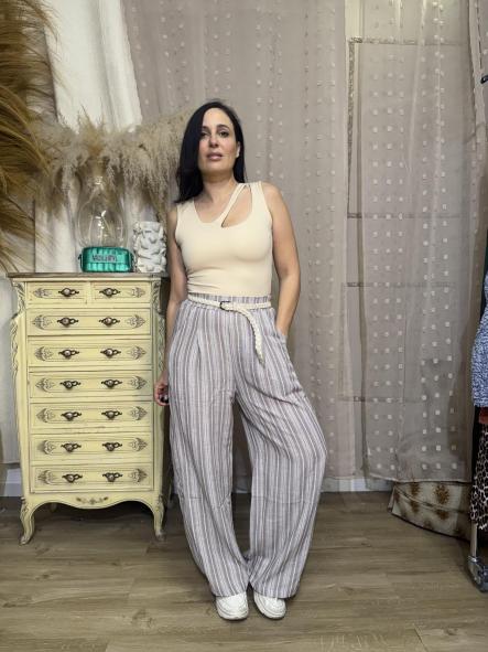 PANTALON LINO CINTURON MARRON [1]