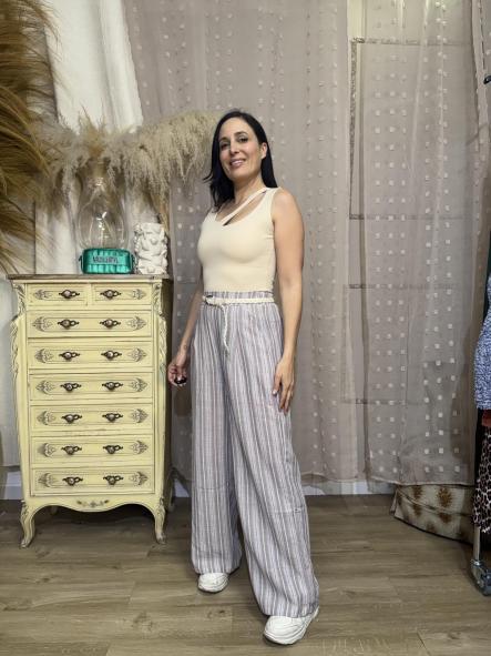 PANTALON LINO CINTURON MARRON [0]