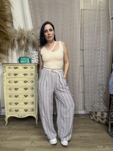 PANTALON LINO CINTURON MARRON [2]