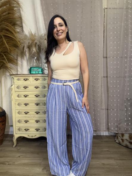 PANTALON LINO CINTURON AZUL [0]
