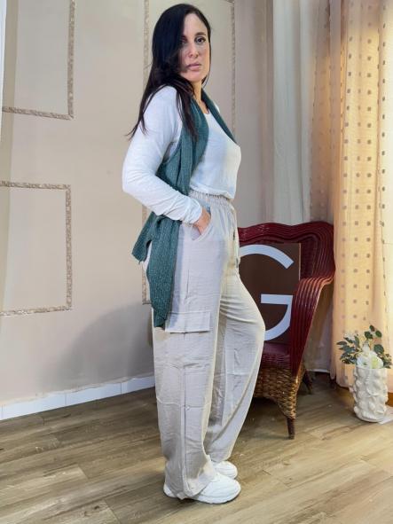 PANTALON CARGO FINO BEIGE  [0]