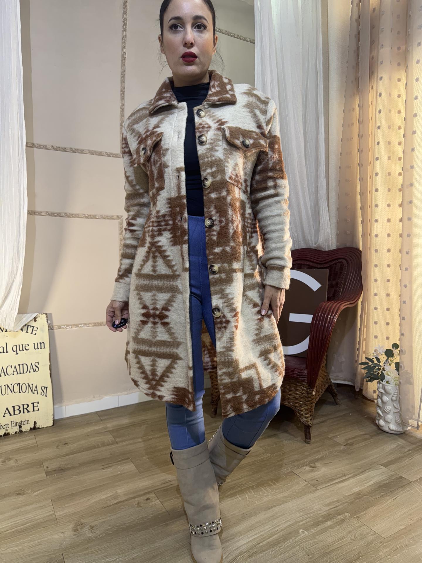 ABRIGO CAMISERO ETNICO MARRON BEIG