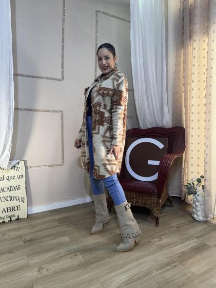 ABRIGO CAMISERO ETNICO MARRON BEIG [1]