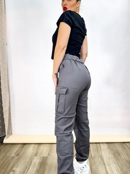 Pantalon Denim Cargo Push Up gris claro