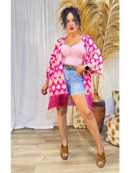 KIMONO TONOS FUCSIA CON FLECOS