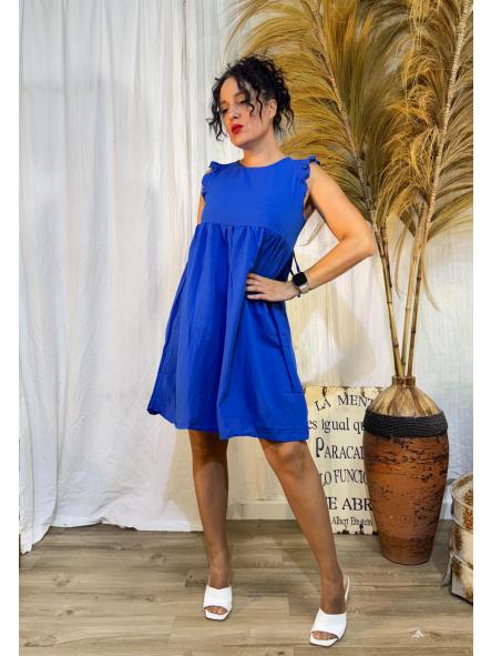 VESTIDO AZUL KLEIN CORTO MANGA SISADA CON VOLANTITO