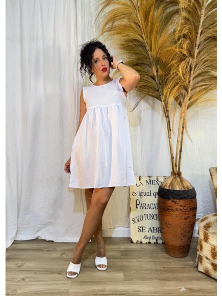 VESTIDO BLANCO CORTO MANGA SISADA CON VOLANTITO