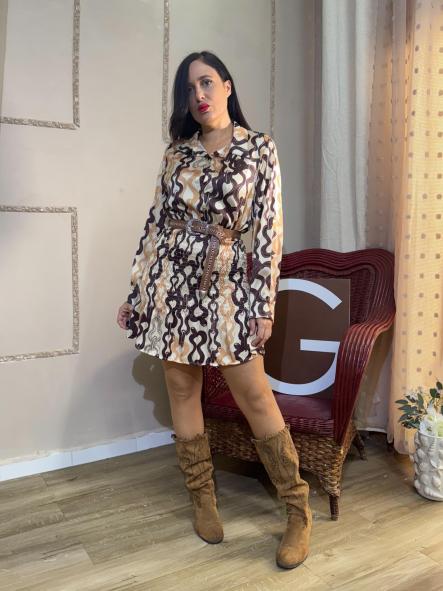 VESTIDO TONOS MARRONES FALDA PANAL DE ABEJA