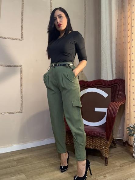 PANTALON BARREL TELA VERDE