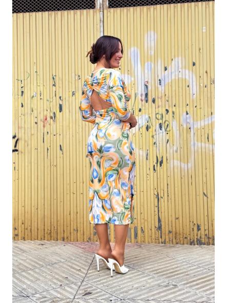 VESTIDO LARGO NARANJA Y VERDE [0]