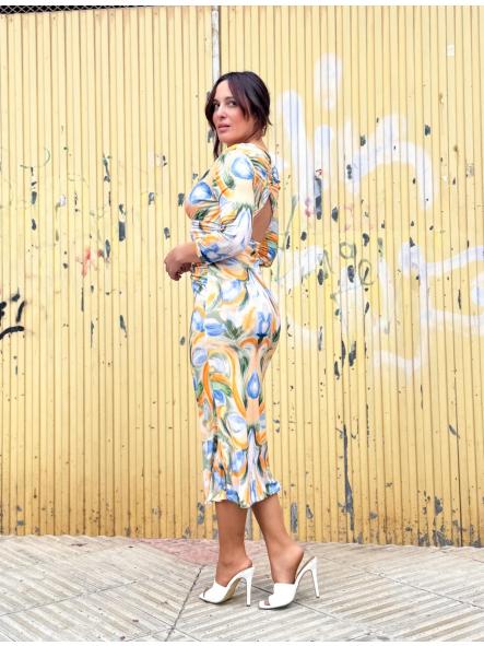 VESTIDO LARGO NARANJA Y VERDE [1]