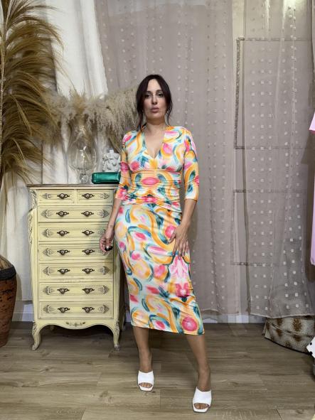 VESTIDO LARGO NARANJA Y ROSA  [0]