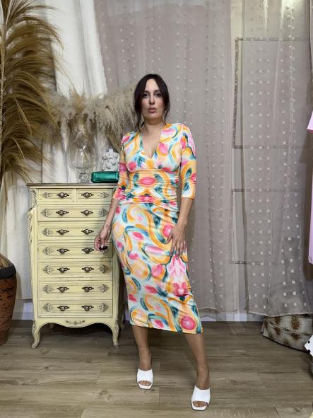 VESTIDO LARGO NARANJA Y ROSA  [2]