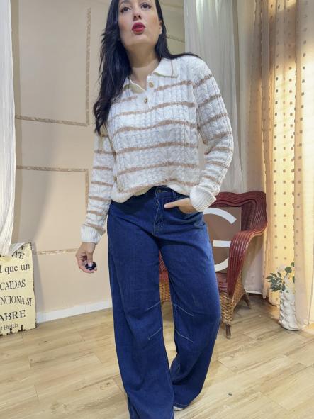 JERSEY CHINILLA RAYAS BEIG