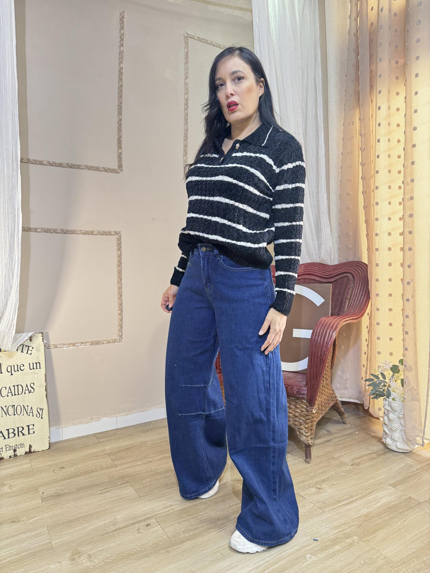 JERSEY CHINILLA RAYAS AZUL MARINO