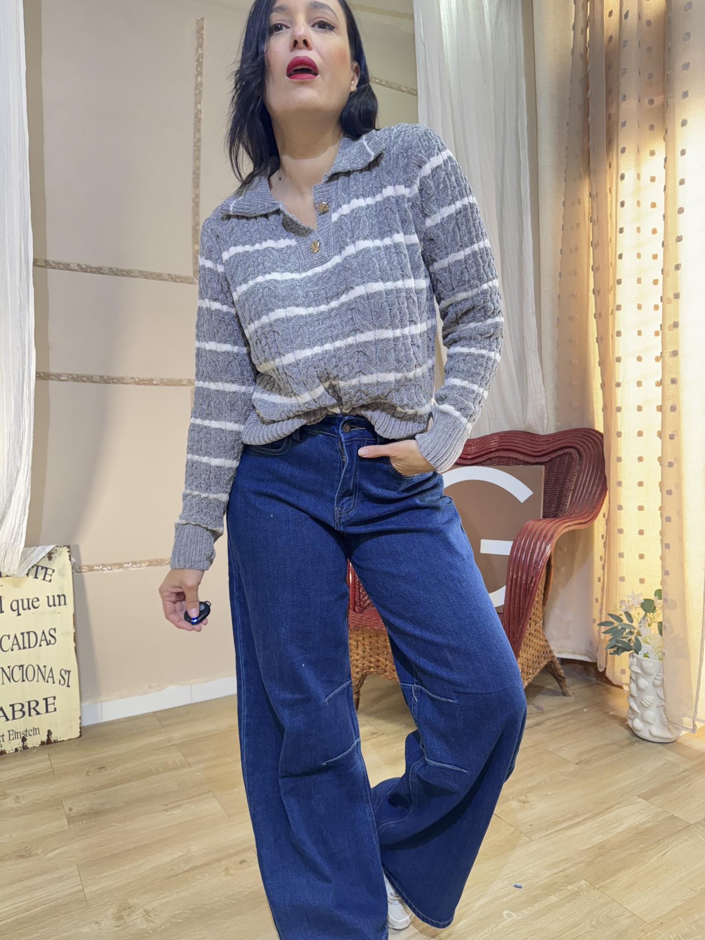 JERSEY CHINILLA RAYAS GRIS