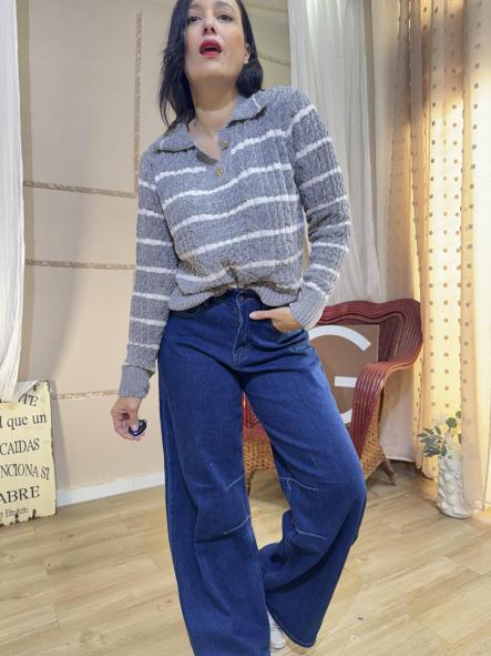 JERSEY CHINILLA RAYAS GRIS