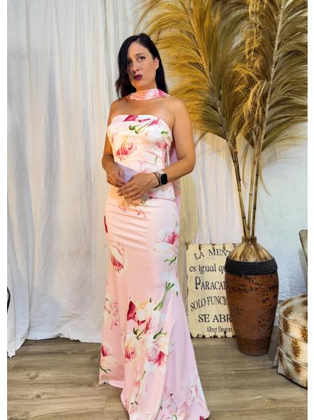 VESTIDO ROSA PALABRA DE HONOR ESTAMPADO CON LAZADA