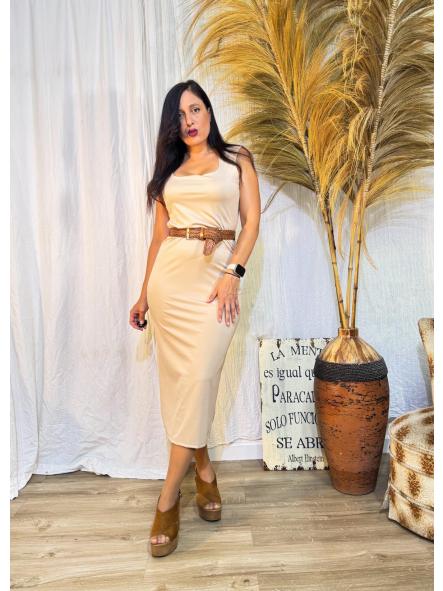 VESTIDO BEIG BASICO DE LICRA