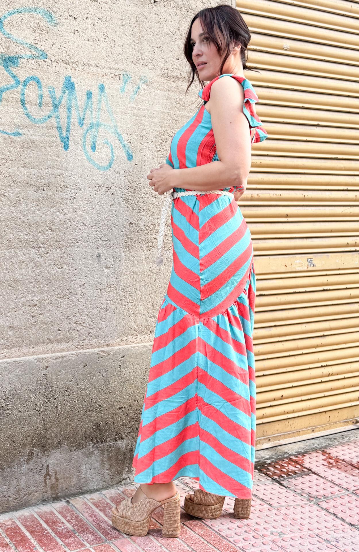 CONJUNTO FALDA Y TOP NARANJA Y AZUL