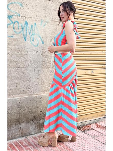 CONJUNTO FALDA Y TOP NARANJA Y AZUL [0]