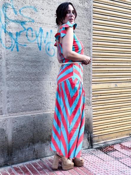 CONJUNTO FALDA Y TOP NARANJA Y AZUL [1]