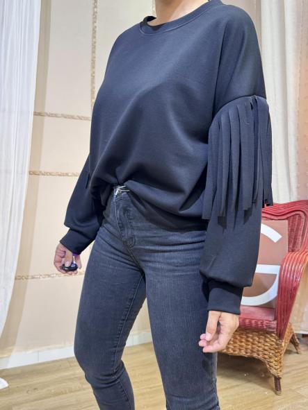 SUDADERA FLECOS NEGRA