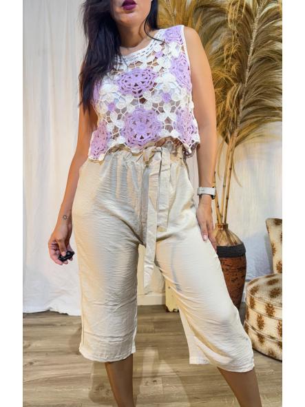 CAMISETA CROCHET BEIGE LILA  [1]