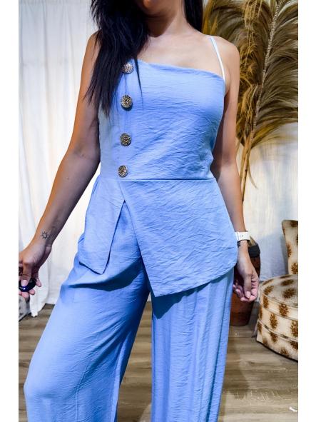 CONJUNTO AZUL CLARITO DE PANTALON LARGO TOP BOTONES DORADOS [1]