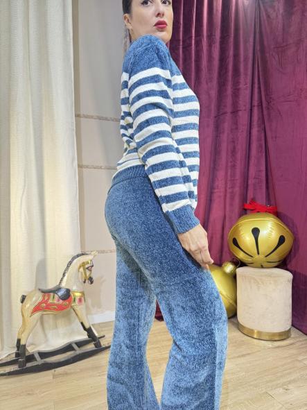 CONJUNTO AZUL PETROLEO DE CHINILLA JERSEY DE RAYAS BLANCAS [2]