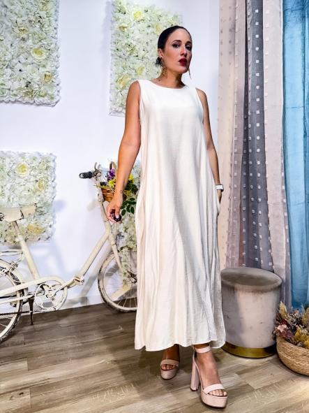 VESTIDO LARGO TIPO LINO  BEIG