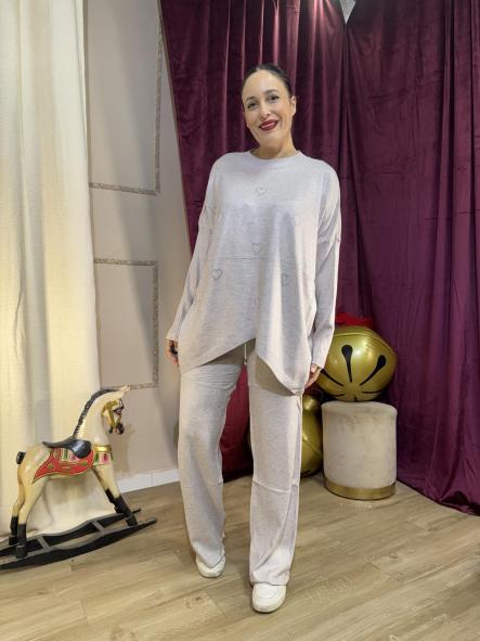 CONJUNTO GRIS CLARITO JERSEY OBERSAY CORAZONCITOS