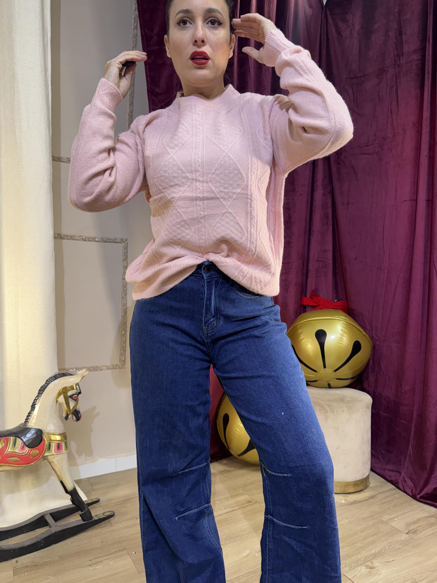 JERSEY ROSA DE LANA CON HILOS BRILLANTES