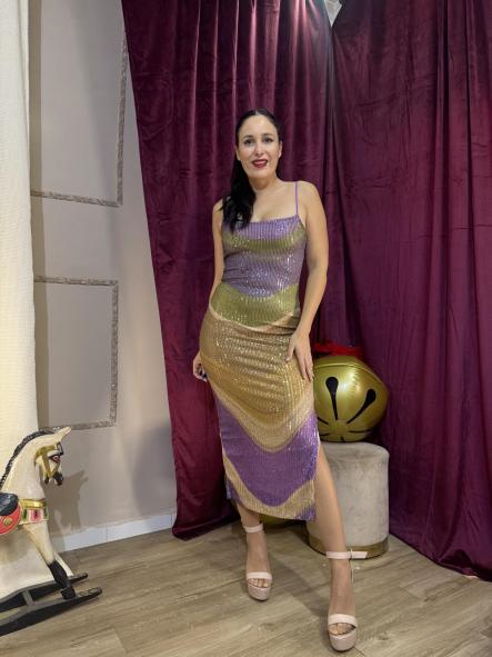 CESTIDO LARGO FIESTA DORADO Y LILA [2]