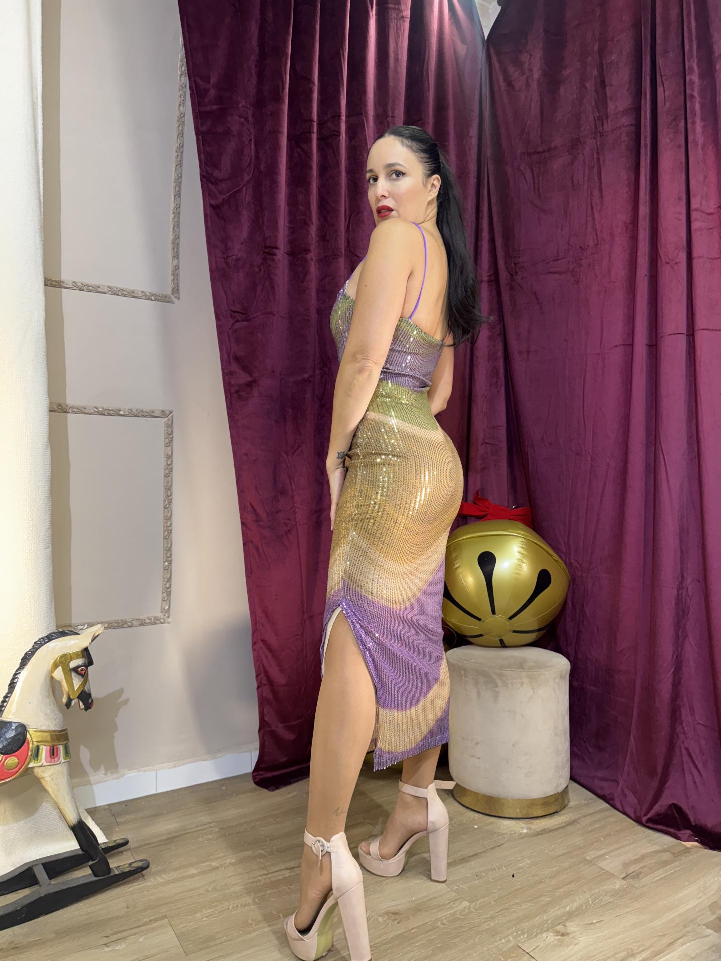 CESTIDO LARGO FIESTA DORADO Y LILA