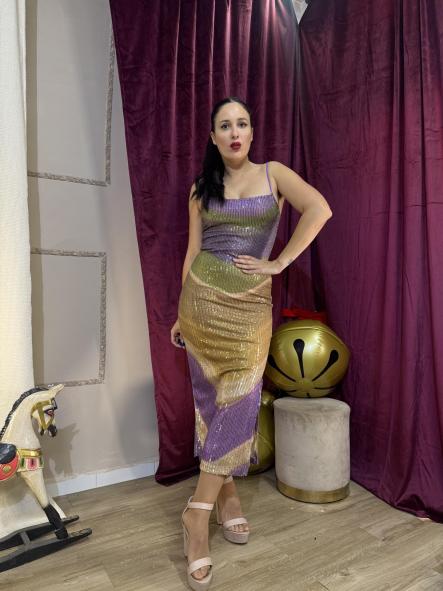 CESTIDO LARGO FIESTA DORADO Y LILA